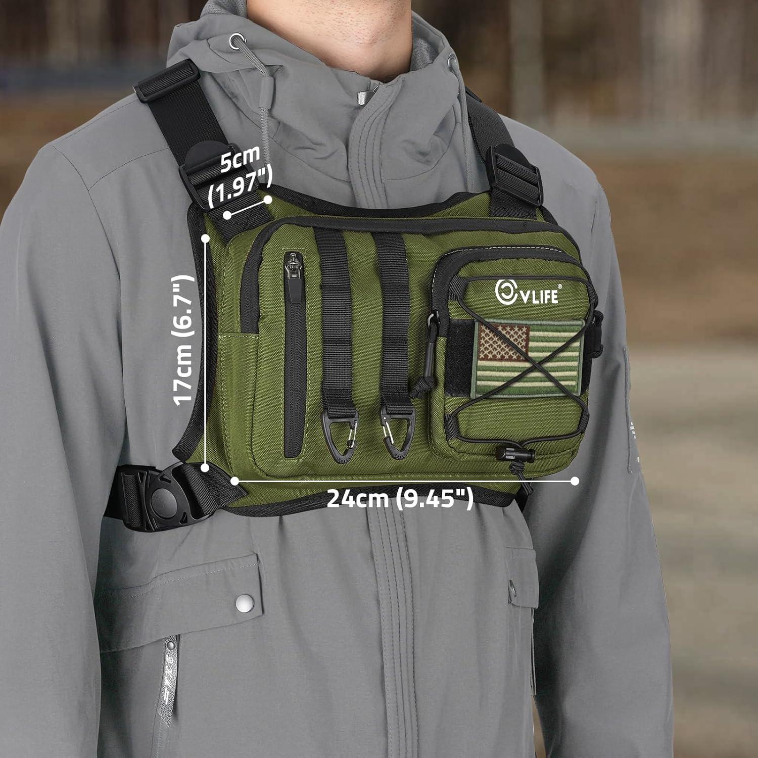 image:imageCVLIFE Outdoor Chest Bag for Men Tactical Chest Pack Adjustable Running Vest Bag Lightweight Antitheft EDC Rig for HikingGreen
