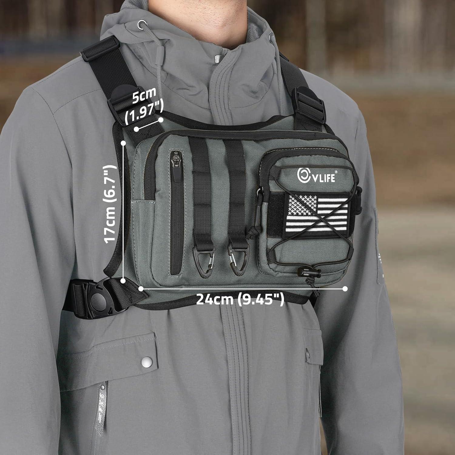 image:imageCVLIFE Outdoor Chest Bag for Men Tactical Chest Pack Adjustable Running Vest Bag Lightweight Antitheft EDC Rig for HikingGrey