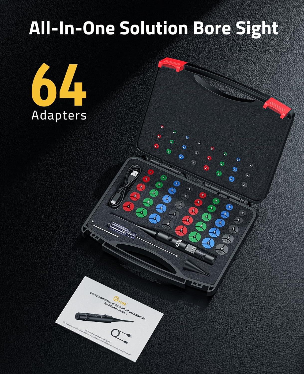 image:imageCVLIFE Rechargeable Bore Sight Laser Kit with 64 Adapters fit 017 to 12GA Calibers Professional RedGreen Laser Bore Sight with Button Switch Powerful Choice for Hunting Bore Sight ToolGreen Laser