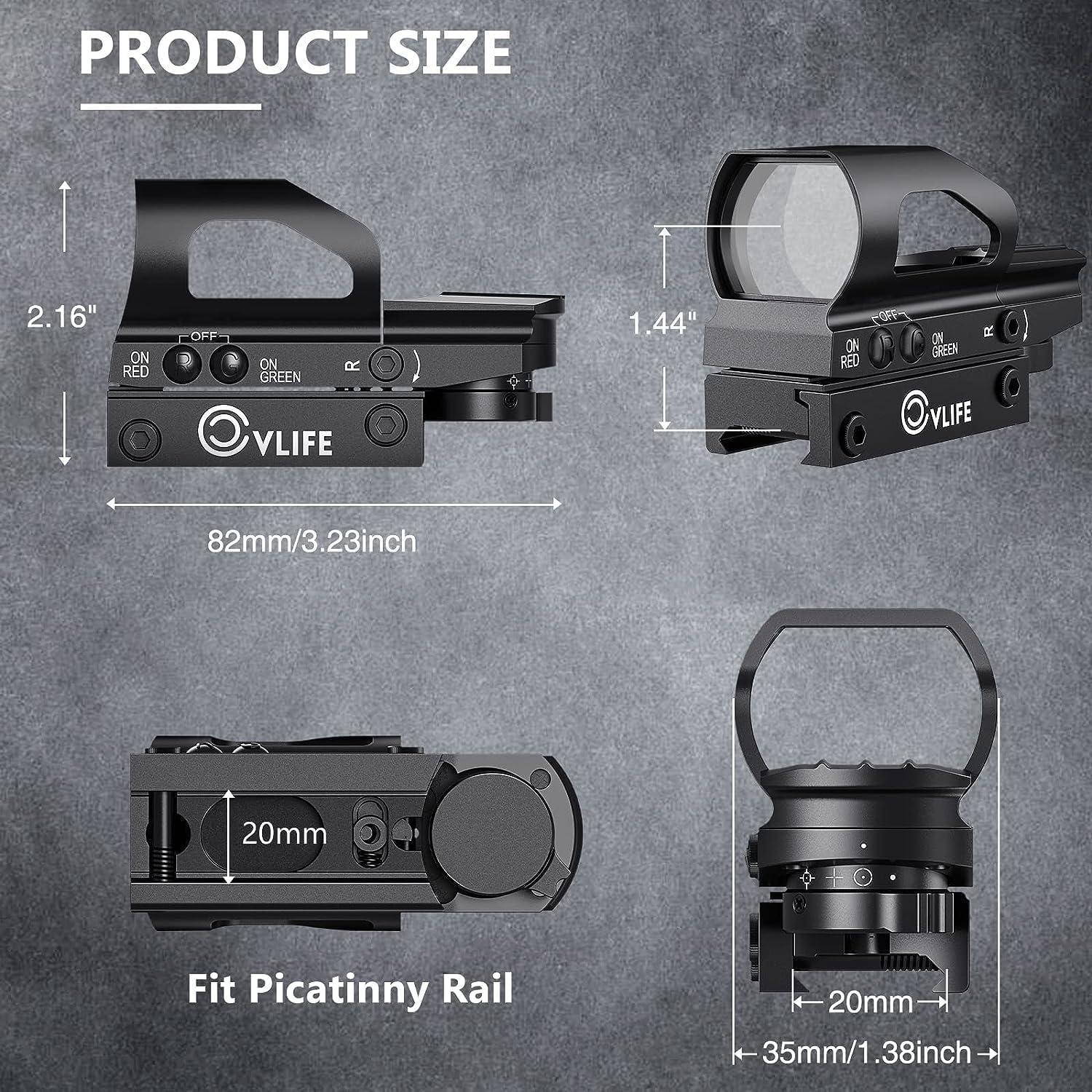 image:imageCVLIFE Red Green Dot Sight 4 Adjustable Reticle Reflex Sight 9 Brightness Setting Holographic Sight for 20mm Rail Mount