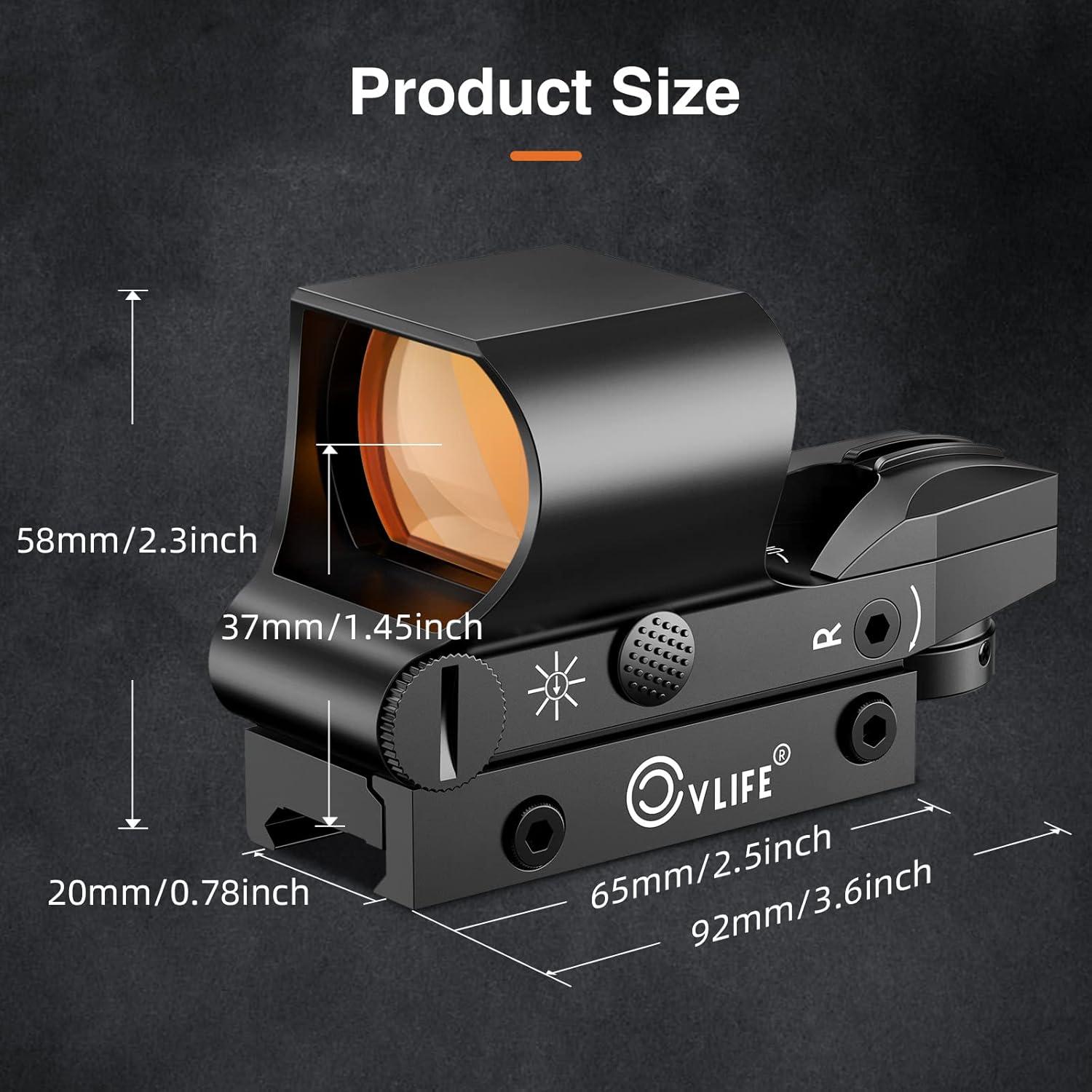 image:imageCVLIFE Reflex Sight 1x28x40mm Red Dot Sight 4 Adjustable Reticles Sight for 20mm Picatinny Rail Red Dot Optics Absolute CoWitnessBlack
