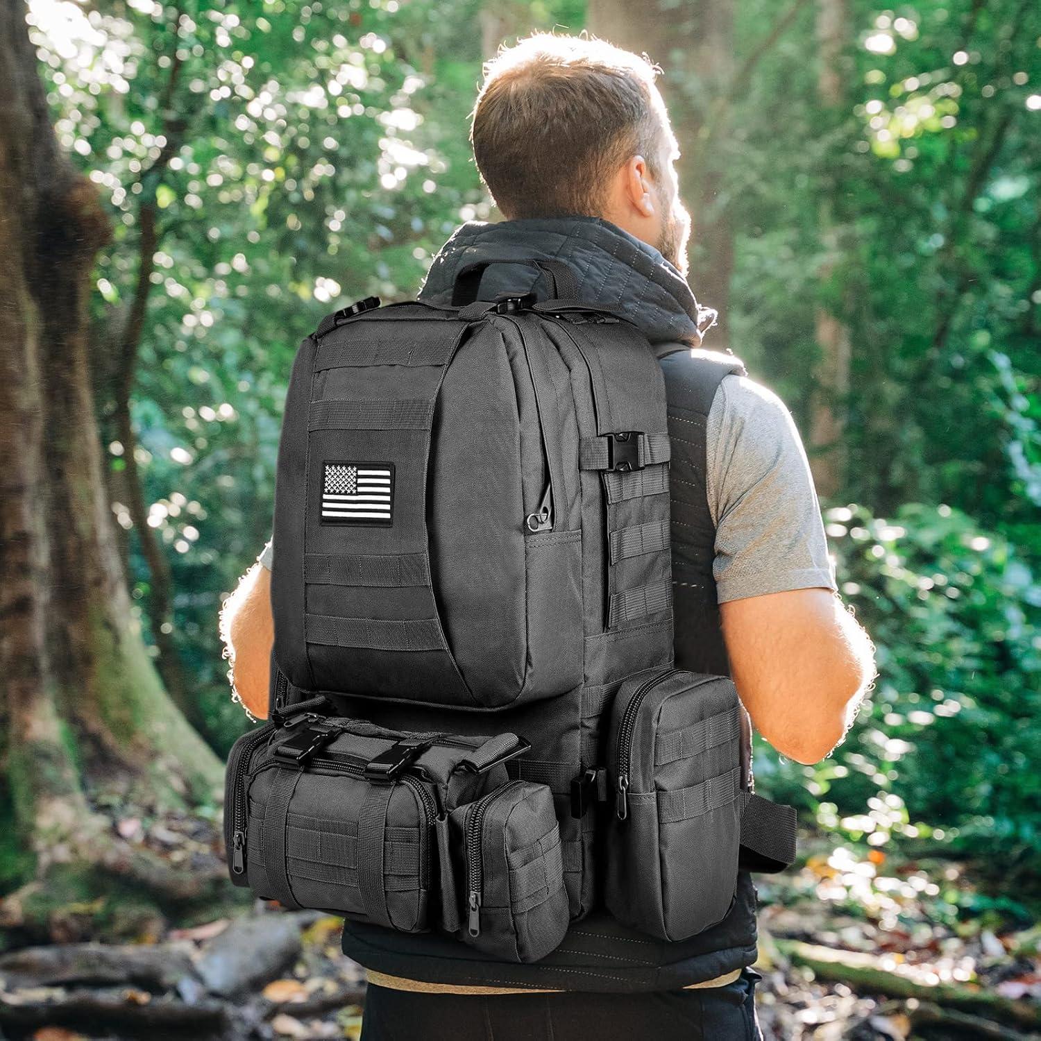image:imageCVLIFE Tactical Backpack Military Army Rucksack 60L Large Assault Pack Detachable Molle Bag01black With Patch
