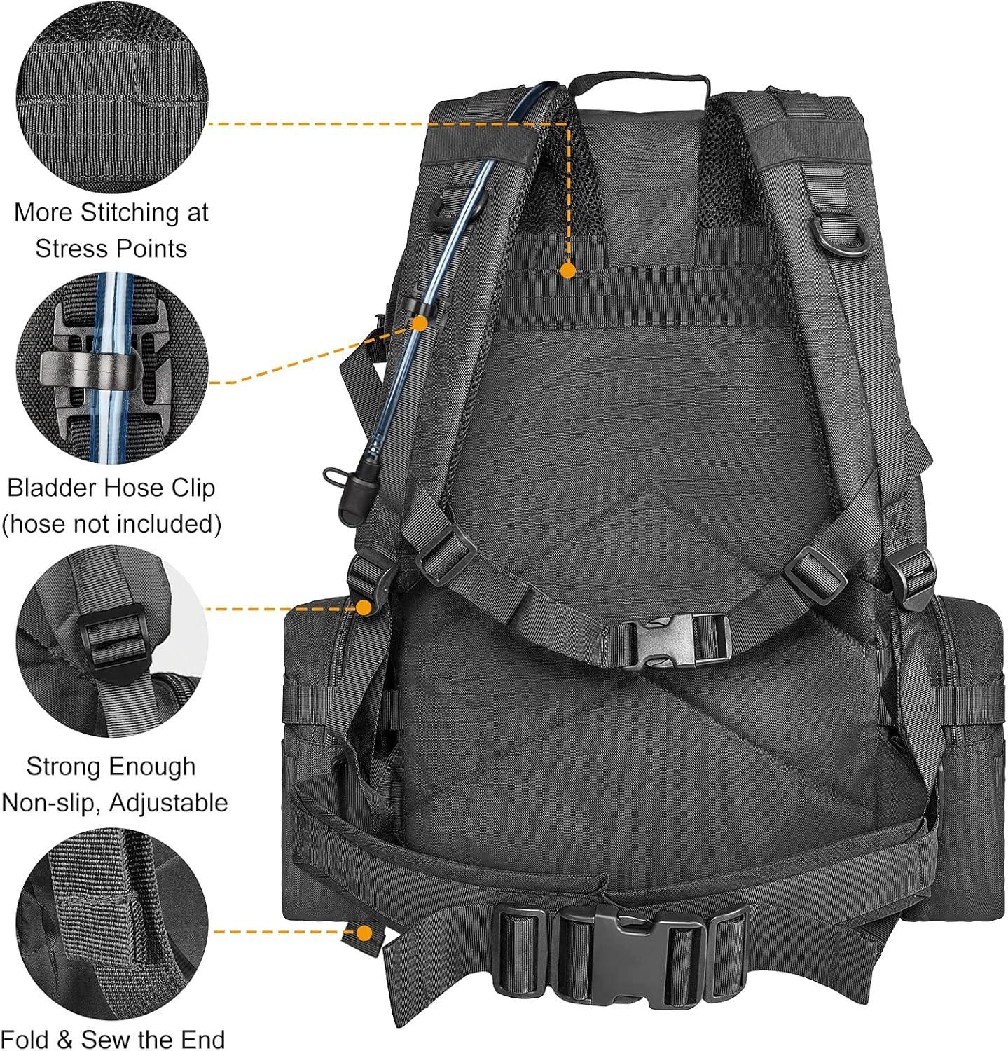 image:imageCVLIFE Tactical Backpack Military Army Rucksack 60L Large Assault Pack Detachable Molle Bag01black With Patch
