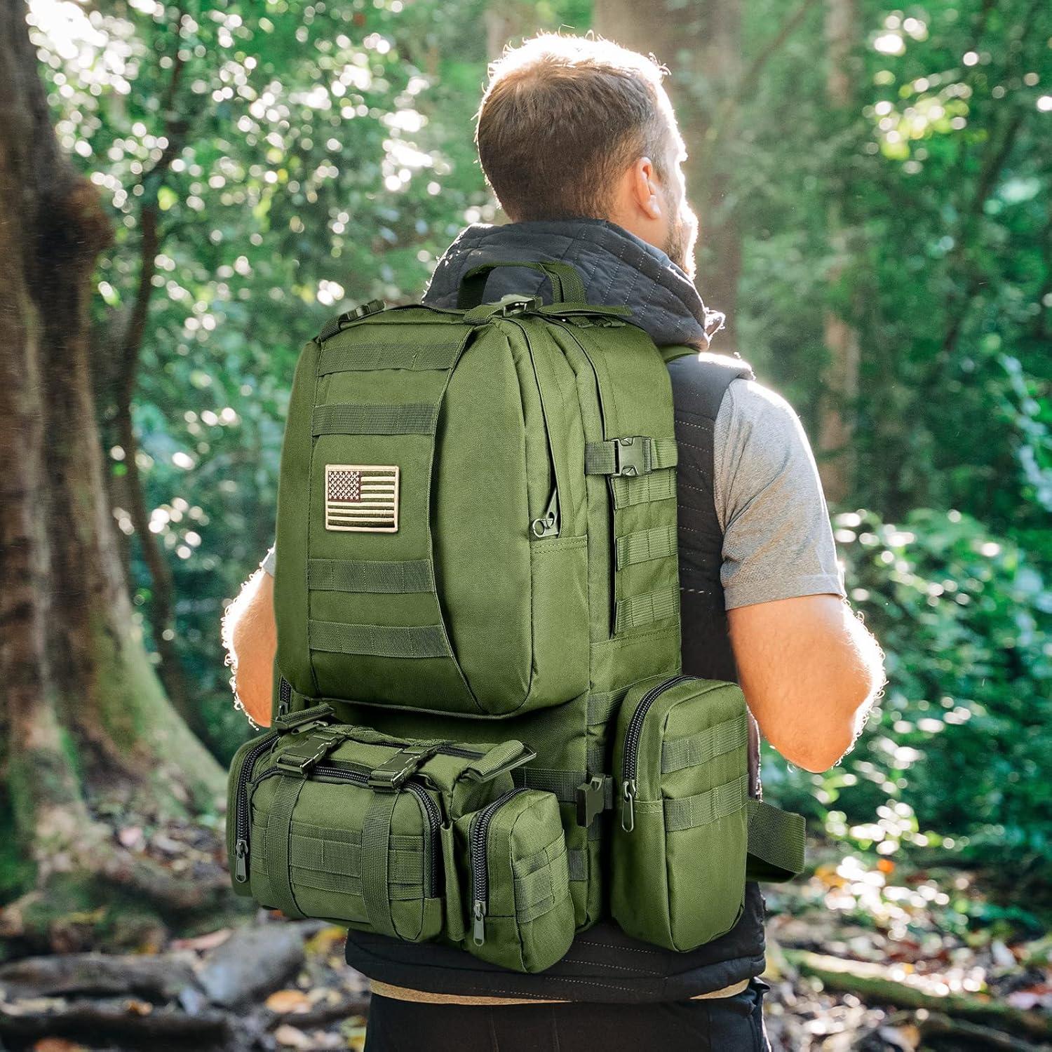image:imageCVLIFE Tactical Backpack Military Army Rucksack 60L Large Assault Pack Detachable Molle Bag06army Green With Patch