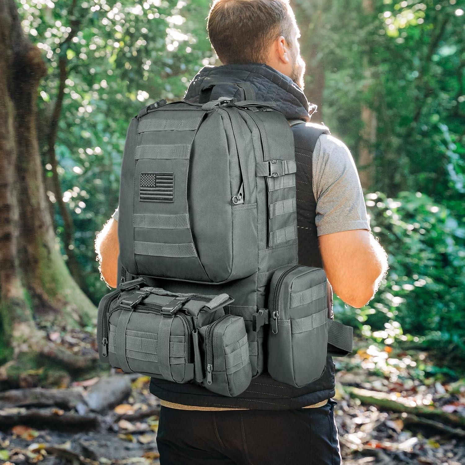 image:imageCVLIFE Tactical Backpack Military Army Rucksack 60L Large Assault Pack Detachable Molle BagGrey