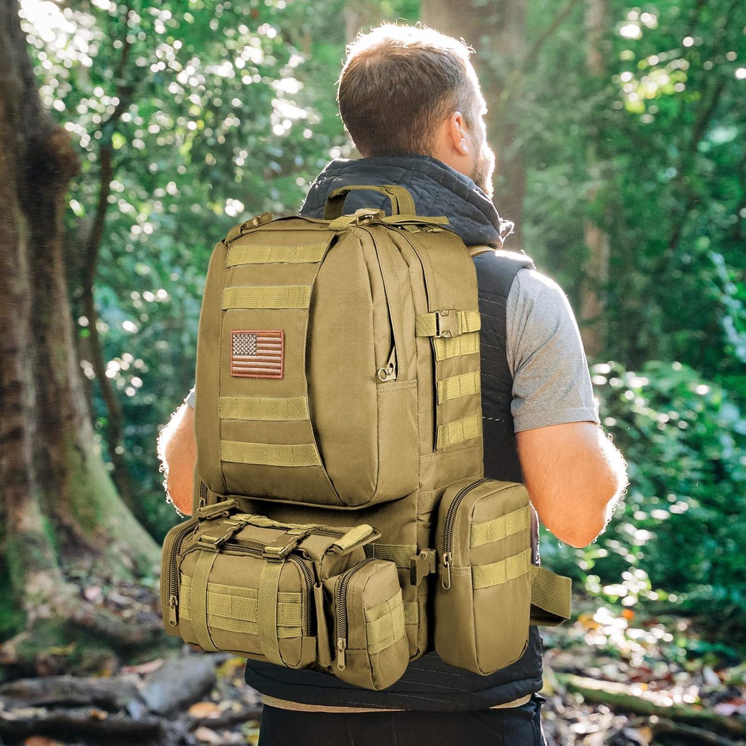 image:imageCVLIFE Tactical Backpack Military Army Rucksack 60L Large Assault Pack Detachable Molle BagTan