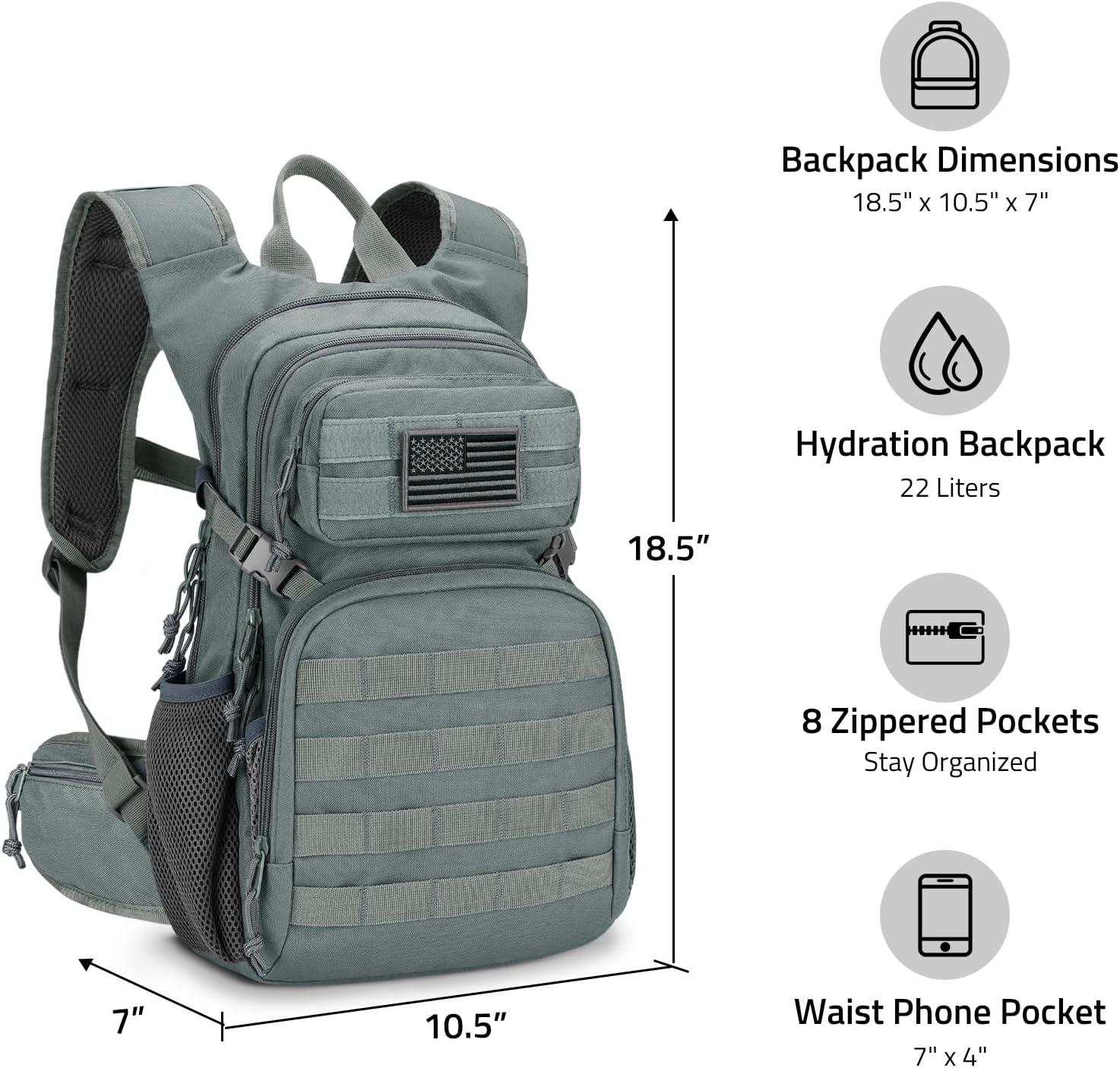 image:imageCVLIFE Tactical Hydration Backpack with 3L TPU Water Bladder 22L Hiking Backpack for Men Women Heavy Duty Molle Water Backpack with Multiple Compartments for Cycling Running Hunting CampingGrey