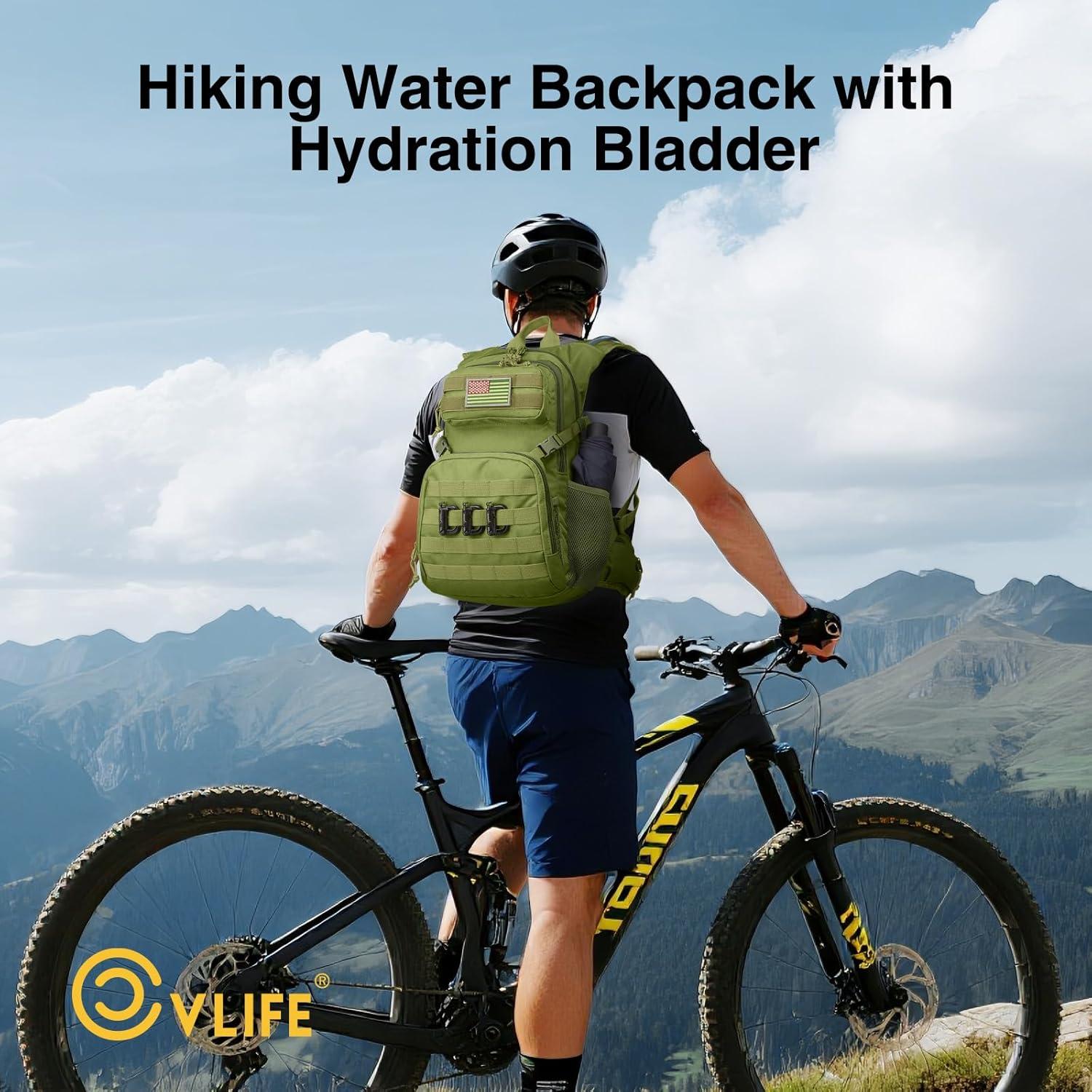 image:imageCVLIFE Tactical Hydration Backpack with 3L TPU Water Bladder 22L Hiking Backpack for Men Women Heavy Duty Molle Water Backpack with Multiple Compartments for Cycling Running Hunting CampingGreen