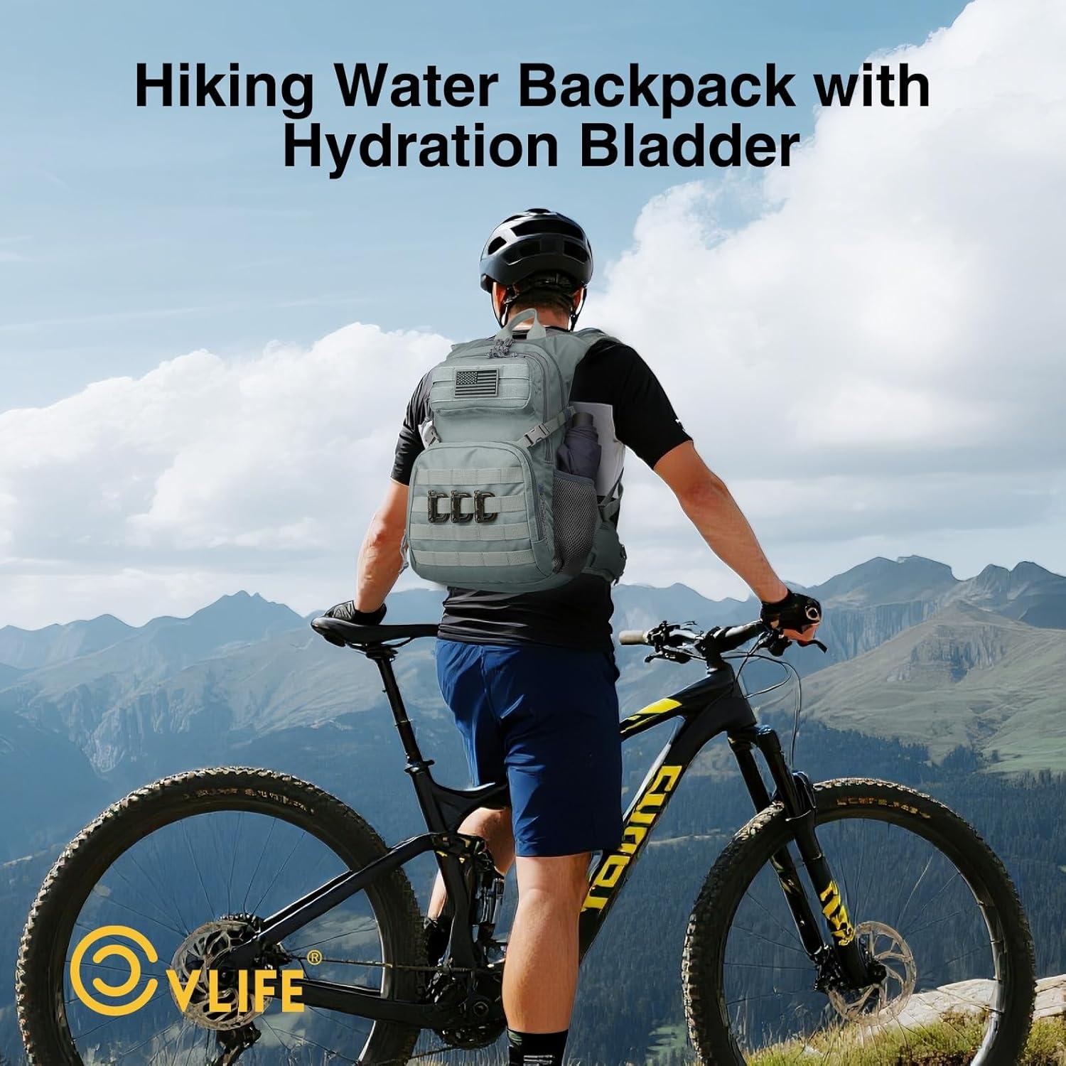 image:imageCVLIFE Tactical Hydration Backpack with 3L TPU Water Bladder 22L Hiking Backpack for Men Women Heavy Duty Molle Water Backpack with Multiple Compartments for Cycling Running Hunting CampingGrey