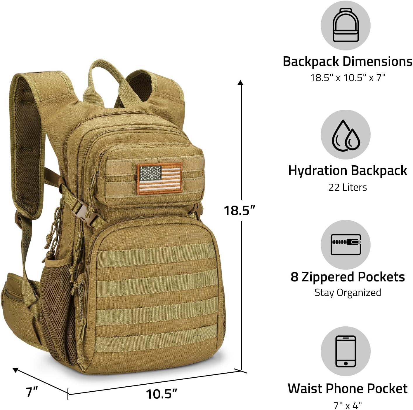 image:imageCVLIFE Tactical Hydration Backpack with 3L TPU Water Bladder 22L Hiking Backpack for Men Women Heavy Duty Molle Water Backpack with Multiple Compartments for Cycling Running Hunting CampingKhaki