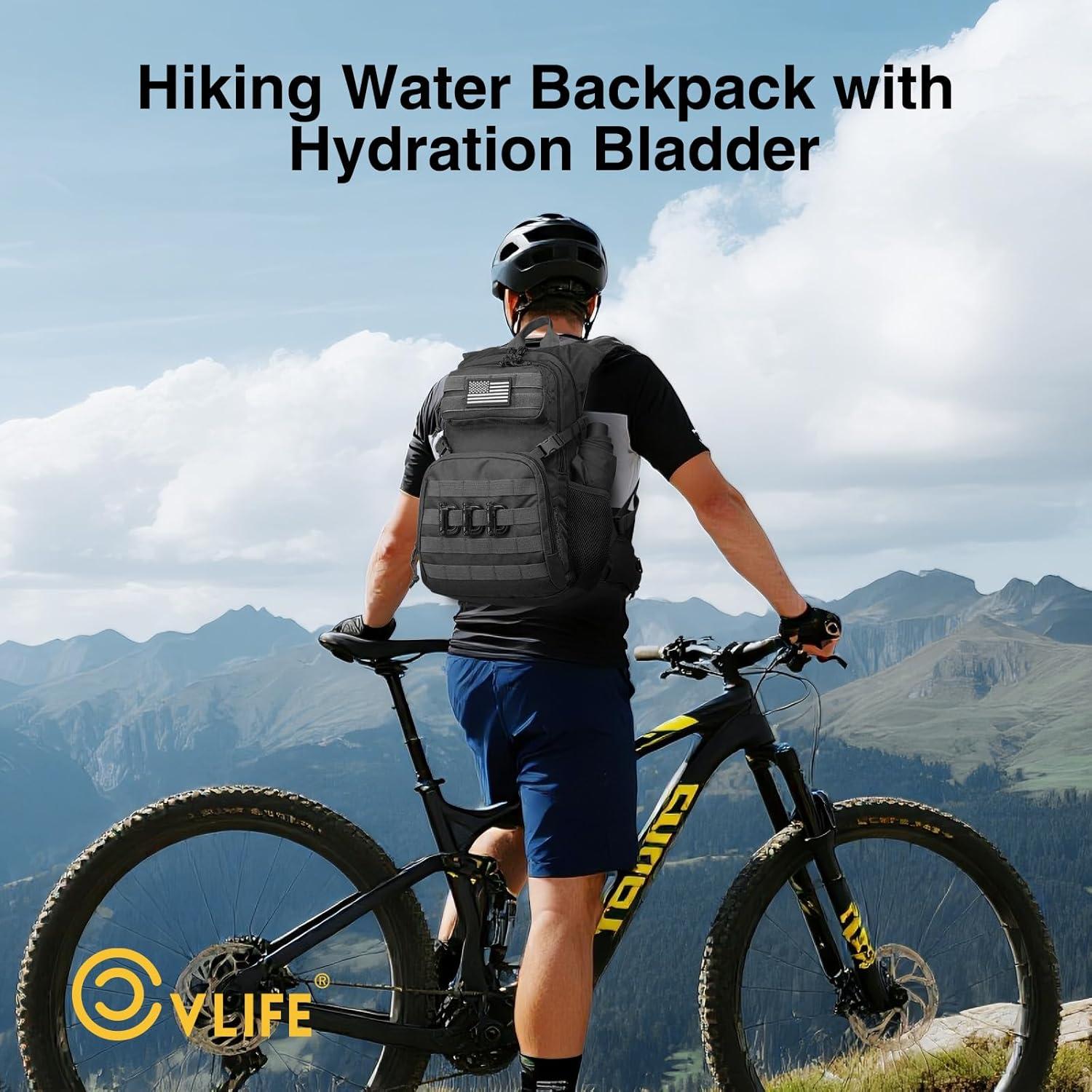 image:imageCVLIFE Tactical Hydration Backpack with 3L TPU Water Bladder 22L Hiking Backpack for Men Women Heavy Duty Molle Water Backpack with Multiple Compartments for Cycling Running Hunting CampingBlack