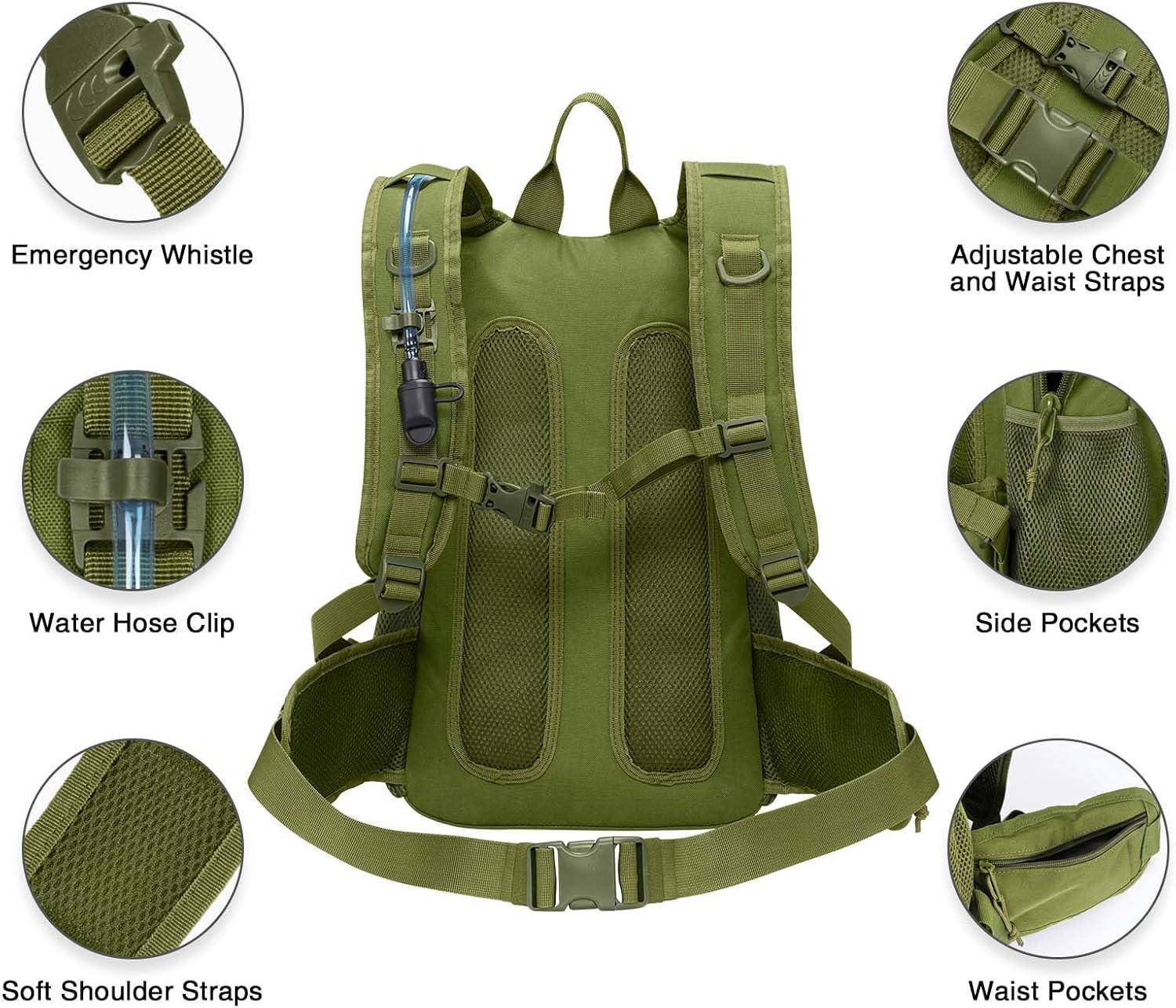 image:imageCVLIFE Tactical Hydration Backpack with 3L TPU Water Bladder 22L Hiking Backpack for Men Women Heavy Duty Molle Water Backpack with Multiple Compartments for Cycling Running Hunting CampingGreen