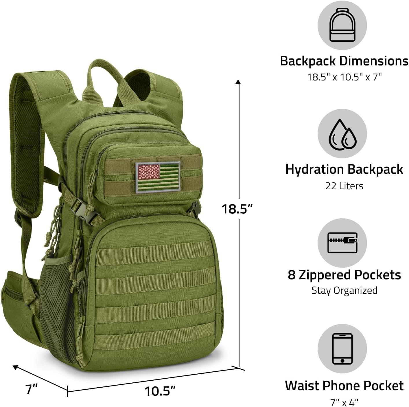 image:imageCVLIFE Tactical Hydration Backpack with 3L TPU Water Bladder 22L Hiking Backpack for Men Women Heavy Duty Molle Water Backpack with Multiple Compartments for Cycling Running Hunting CampingGreen