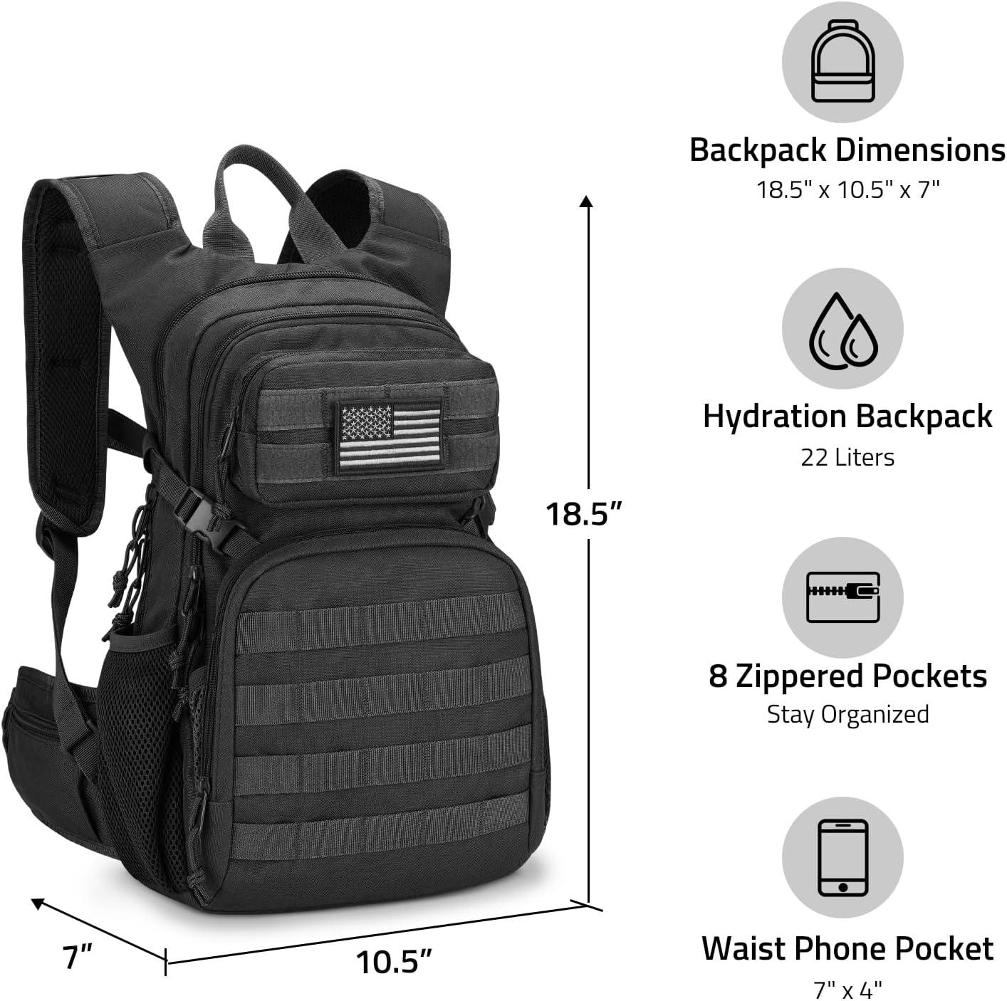 image:imageCVLIFE Tactical Hydration Backpack with 3L TPU Water Bladder 22L Hiking Backpack for Men Women Heavy Duty Molle Water Backpack with Multiple Compartments for Cycling Running Hunting CampingBlack