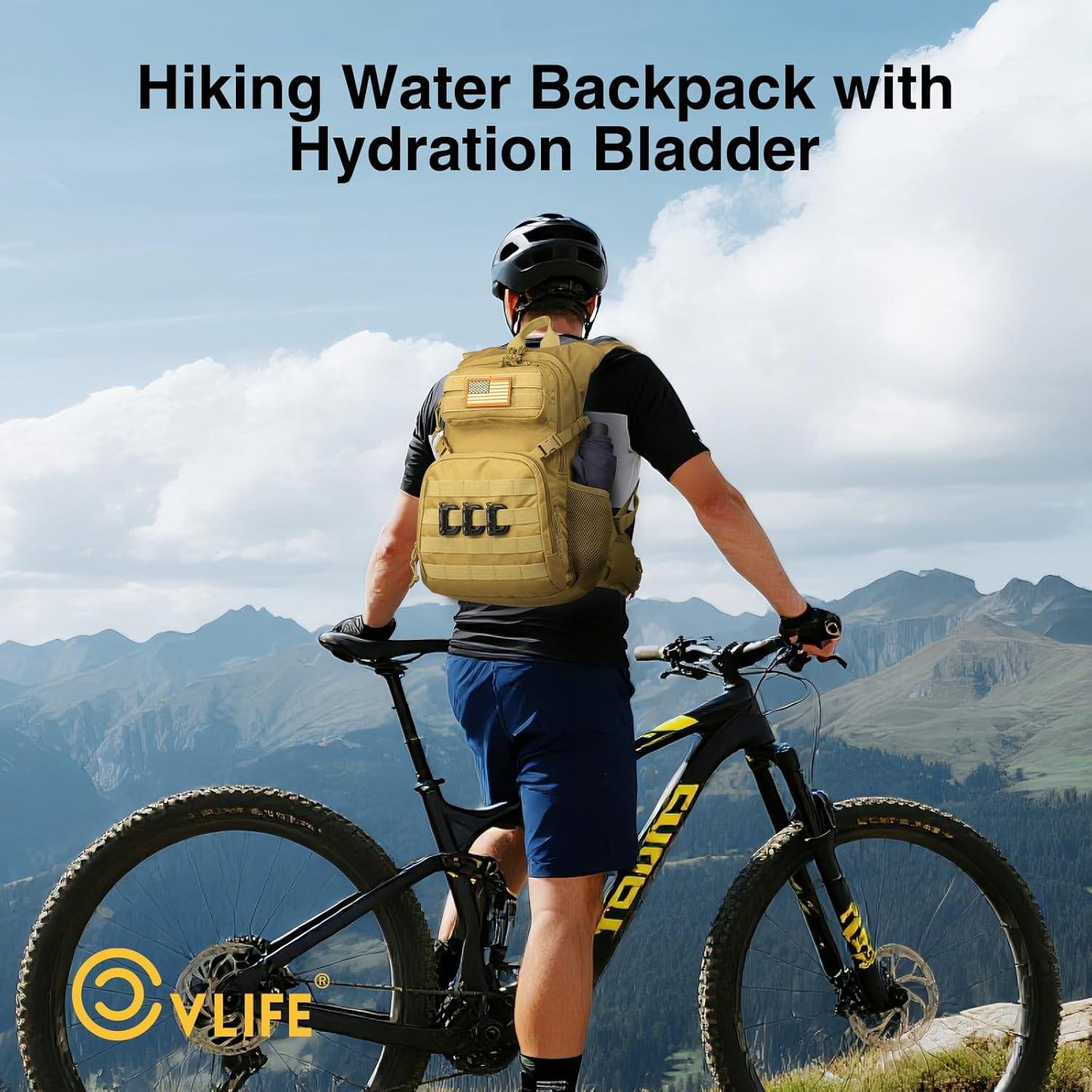 image:imageCVLIFE Tactical Hydration Backpack with 3L TPU Water Bladder 22L Hiking Backpack for Men Women Heavy Duty Molle Water Backpack with Multiple Compartments for Cycling Running Hunting CampingKhaki