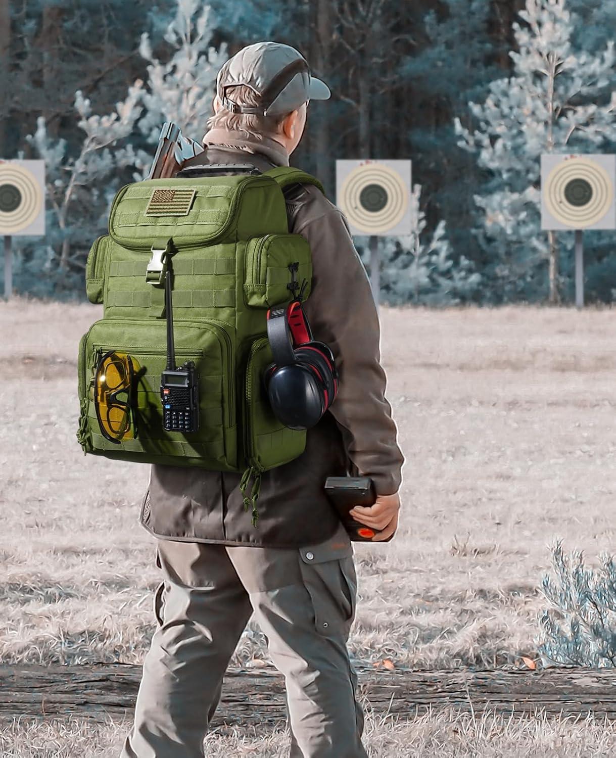 image:imageCVLIFE Tactical Range Backpack with Removable Divider Gun Cases Bag with 4 Pistol Carrying Cases Rucksack for Shooting Tan MediumArmy Green