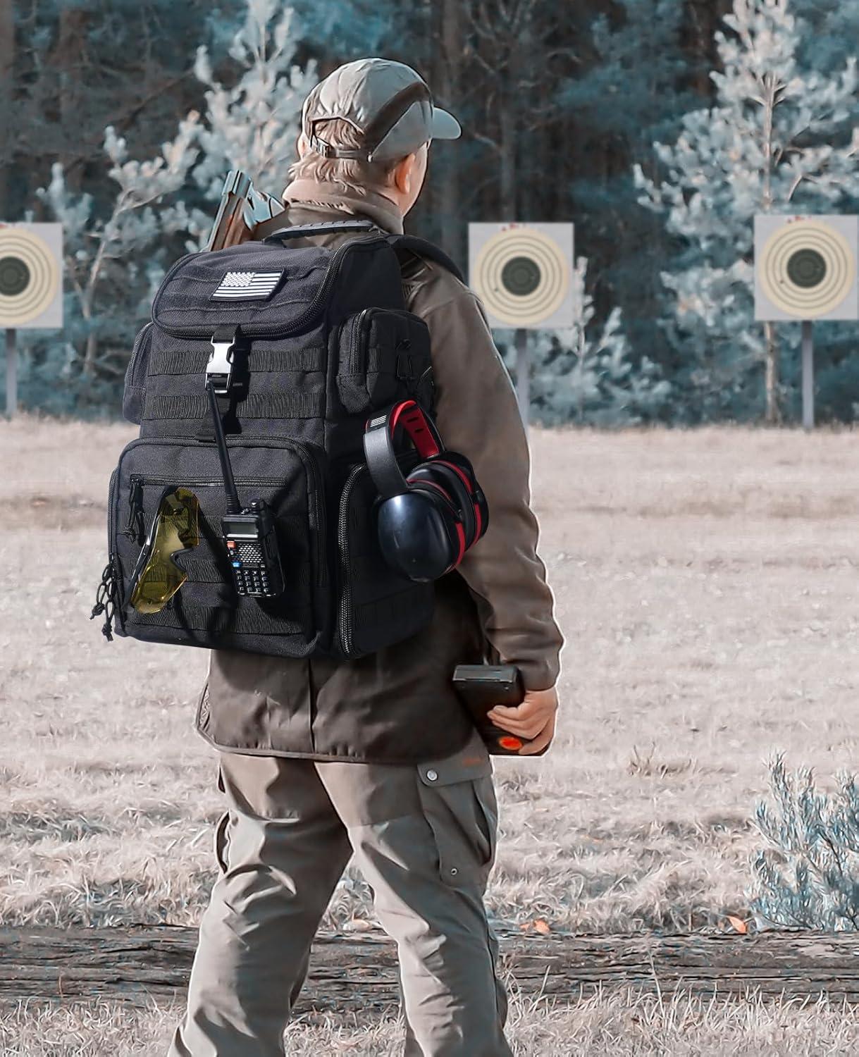 image:imageCVLIFE Tactical Range Backpack with Removable Divider Gun Cases Bag with 4 Pistol Carrying Cases Rucksack for Shooting Tan MediumBlack