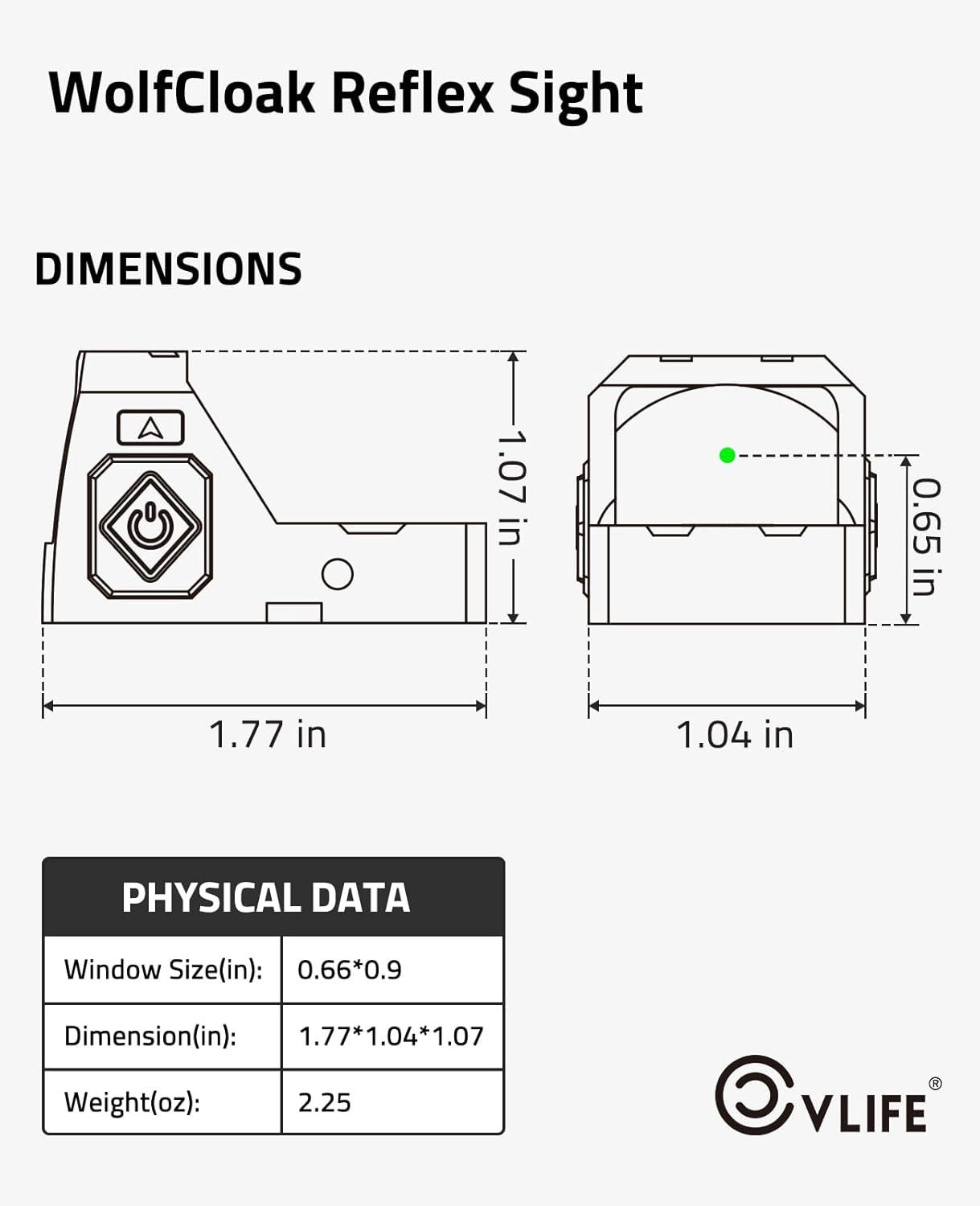 image:imageCVLIFE WolfCloak Motion Awake 2MOA RedGreen Dot Scope for RMR Cut Footprint Shockproof and Waterproof Red Dot Sight Open Reflex Optics with Adapter Plate for MOS and 21mm Picatinny BaseGreen Dot