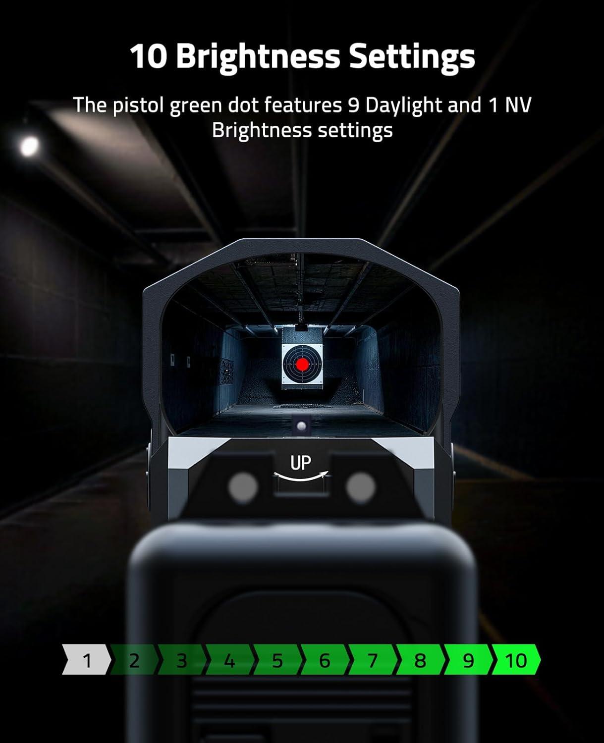 image:imageCVLIFE WolfCovert FullSized Optic Motion Awake RedGreen Dot Sight for RMR Cut Footprint 28mm Large Lens 3MOA Shockproof Open Reflex Sight with Adapter Plate for MOS and 21mm Picatinny BaseGreen Dot