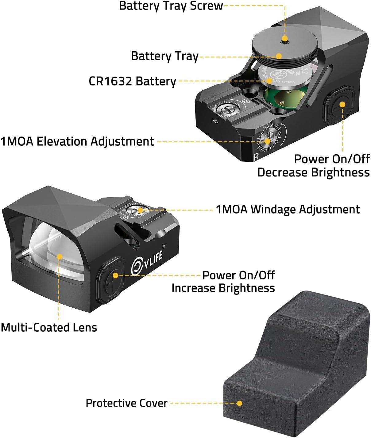 image:imageCVLIFE WolfCovert Motion Awake Pistol RedGreen Dot Sight for Doctor Cut Footprint 3 MOA Red Dot 1X24mm Open Reflex Sight Full Size Optics with Adapter Plate for MOS amp Picatinny Handgun ScopeGreen Dot