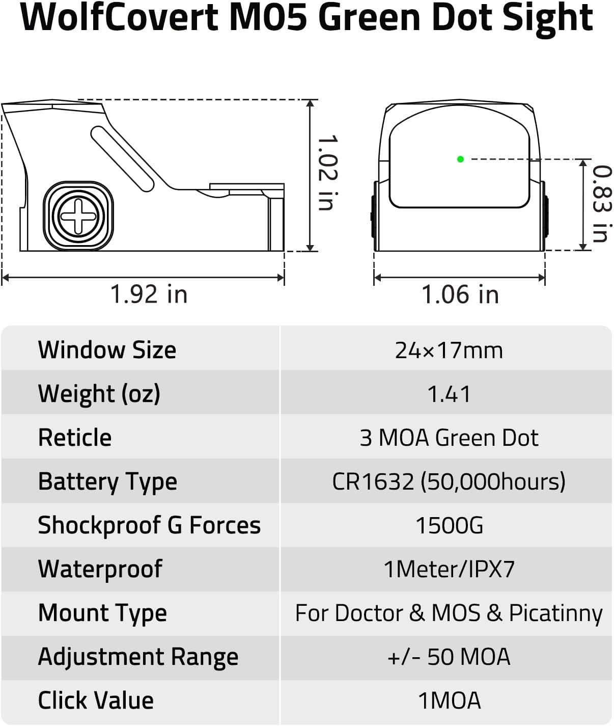image:imageCVLIFE WolfCovert Motion Awake Pistol RedGreen Dot Sight for Doctor Cut Footprint 3 MOA Red Dot 1X24mm Open Reflex Sight Full Size Optics with Adapter Plate for MOS amp Picatinny Handgun ScopeGreen Dot