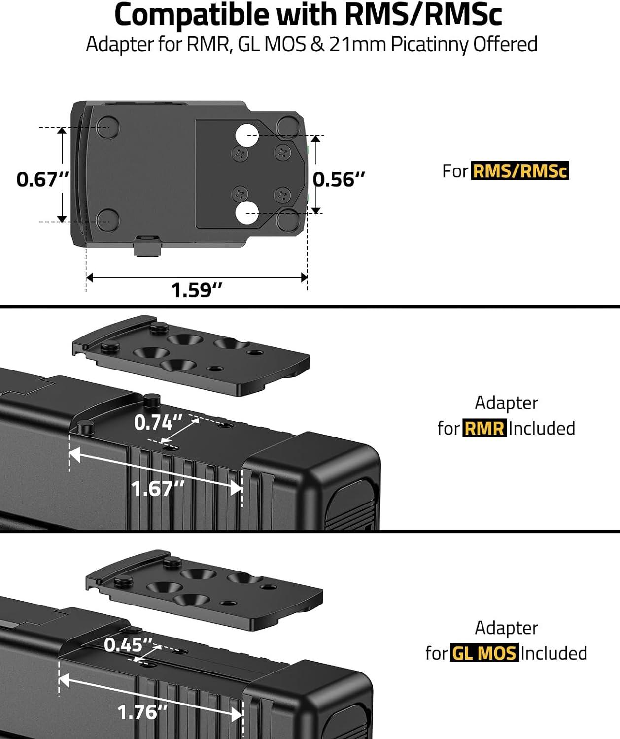 image:imageCVLIFE WolfCovert X 3 MOA Dot amp 32 MOA Circle RedGreen Dot Sight for RMS RMSc Motion Awake Fiber Optic Scope for Compact Pistol 3500G Shockproof Open Reflex Sight with Adapter for RMRMOSPicatinnyGreen Dot