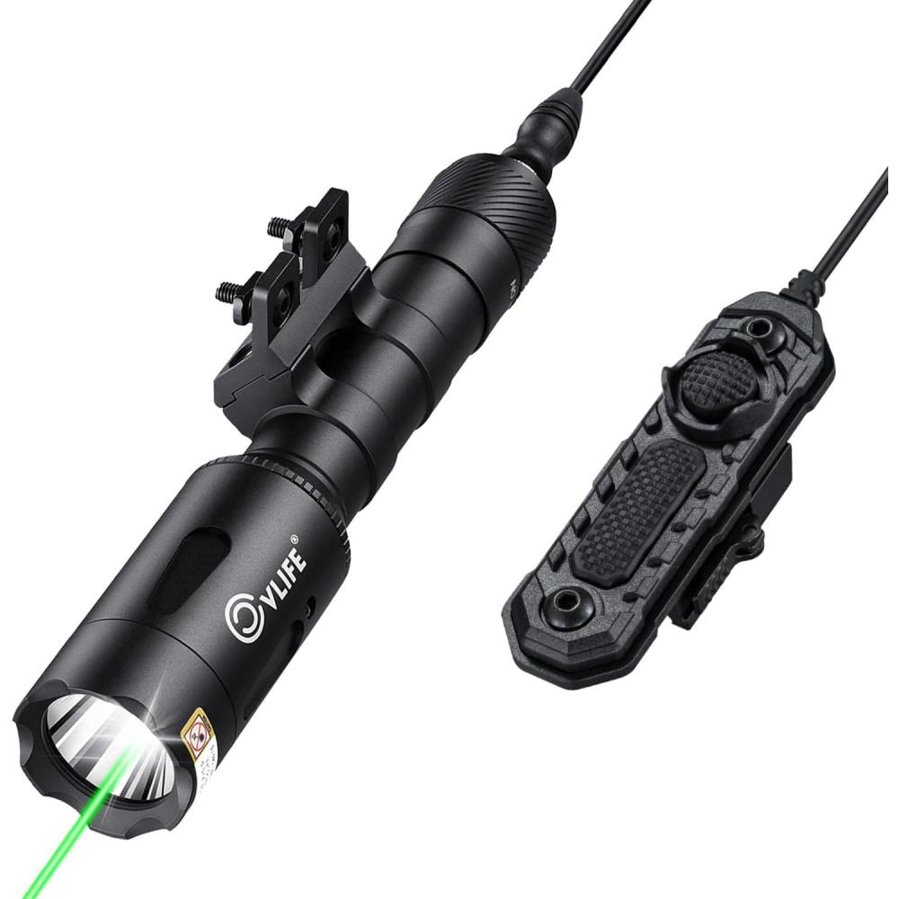 image:imageCVLIFE 1680 Lumens Rifle Light Laser Combo Compatible with MRail USB Rechargeable Rifle Flashlight with Aiming Green Beam Pressure Remote Switch IncludedCompatible with Mlok Rail