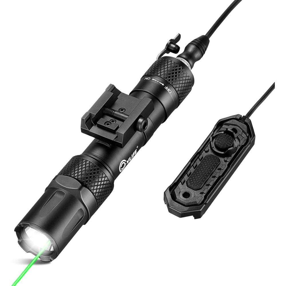 image:imageCVLIFE 1900 Lumens Rifle Laser Light Combo with Pressure Switch for Picatinny Rail Ar Light Laser Combo with Strobe Mode Rechargeable Rifle Flashlight High Lumen Rifle LightLight with Green Beam
