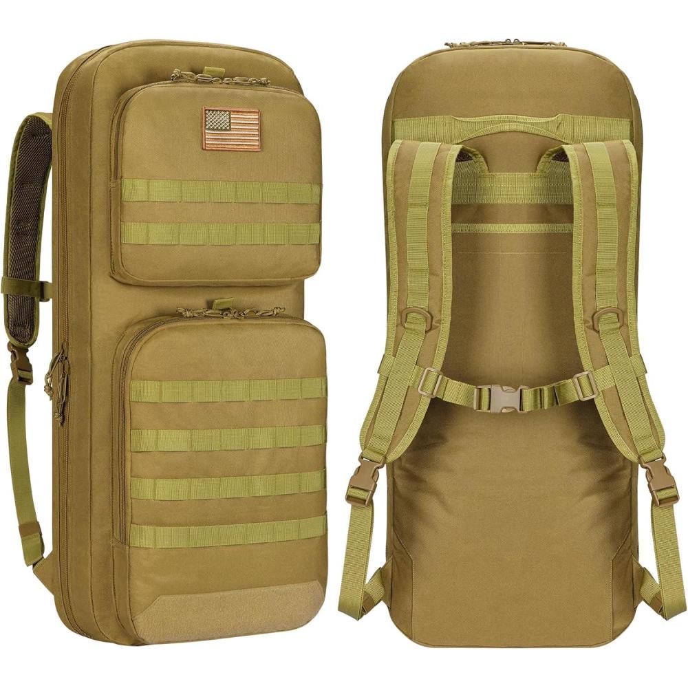 image:imageCVLIFE 30 34 Soft Rifle Case Gun Backpack Double Rifle Backpack Gun Bag Gun Case Covert Bug Out Bag with Lockable Zipper for Hunting ShootingFlat Dark Earth