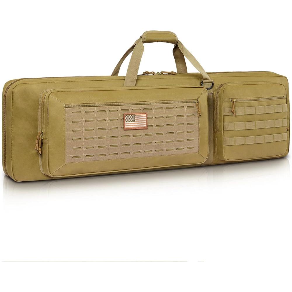 image:imageCVLIFE 42 Soft Rifle Case Rifle Bag Double Long Gun Bag Gun Case Rifle Backpack with Backpack Straps and Lockable Zipper for Gun Storage and Transportation and Outdoor Hunting ShootingFlat Dark Earth