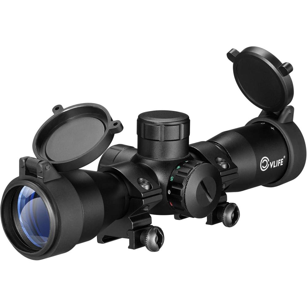 image:imageCVLIFE 4x32 Crossbow Scope Red Green Illuminated Compact Crossbow Scopes for Hunting 20100 Yards Circles and Rangefinder Etched Glass Reticle OpticReticle A