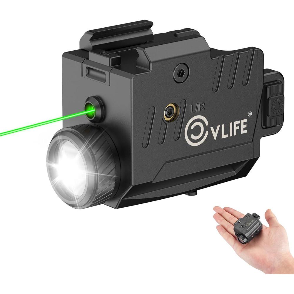 image:imageCVLIFE 800 Lumens Pistol Laser Light Combo with Slide Rail Strobe Mode for Rechargeable Gun Light Compatible with Glock and Picatinny Rail Pistol Flashlight with Green Laser Beam for Home DefenseGreen Laser Light Combo