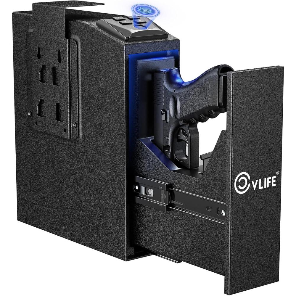 image:imageCVLIFE Biometric Gun Safe for Handgun QuickAccess Safety Device with Fingerprint Lock or Key Pad Gun Lock Box for Home Bedside Nightstand