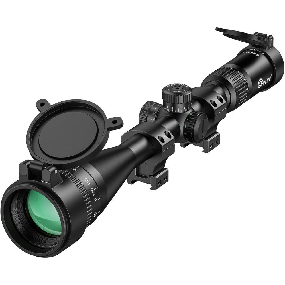 image:imageCVLIFE EagleFeather Z03 624x50 AO Rifle Scope for Hunting with Parallax Adjustment Red and Green Illuminated MilDot Reticle 1 Inch Tube SFP Long Range Scope with 20mm Scope Rings