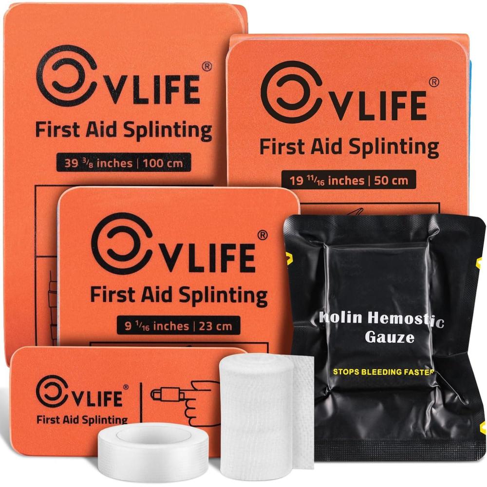 image:imageCVLIFE First Aid Splints Kit with Quick Clotting Gauze 3919 9 and 2 ComboPack Aluminum Emergency Splints for Bone Fractures Reusable Lightweight Waterproof
