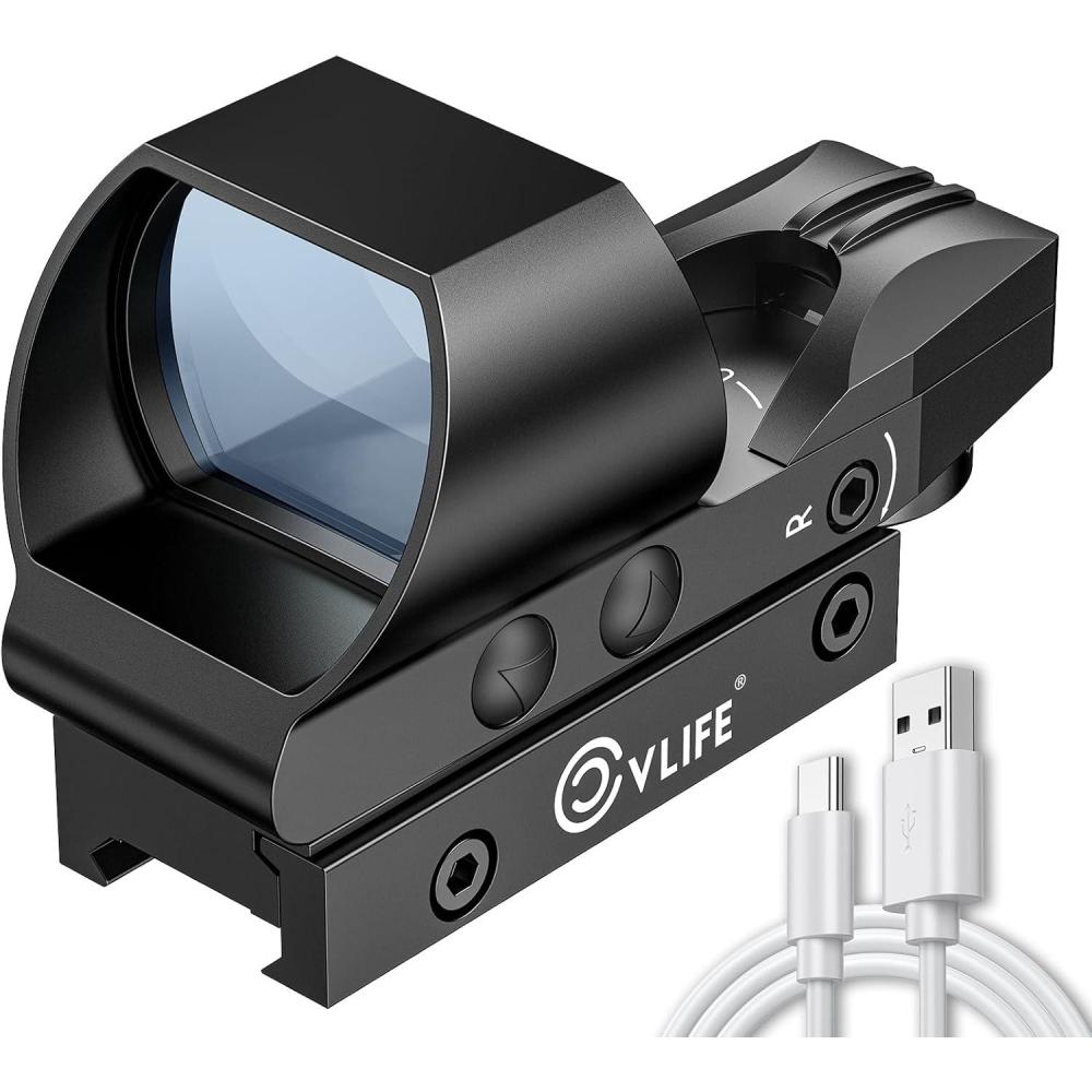 image:imageCVLIFE FoxSpook Rechargeable Multiple Reticle Green Dot Sight 40mm 16 Large Lens Open Reflex Sight for Astigmatism Optic Scope for 21mm Picatinny Rail Lower 13 CoWitness