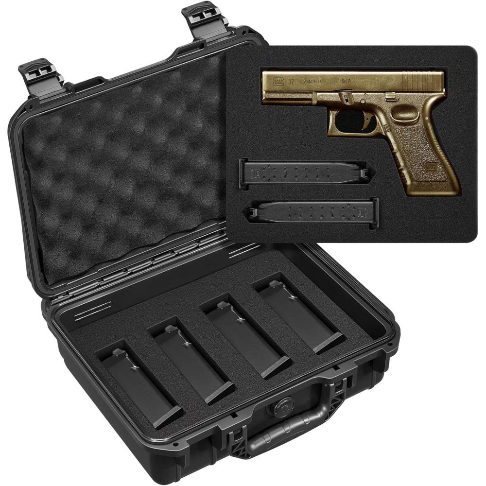 image:imageCVLIFE Gun Case for Pistol Handguns TSA Approved Pistol Case Hard Shell Waterproof with DualLayer DIY Customizable Precut Foam Travel Pistol Cases Lockable 9mm Gun Case