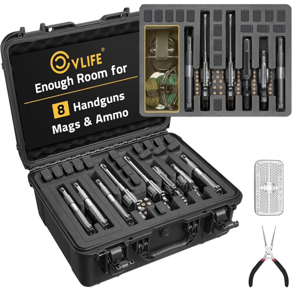 image:imageCVLIFE Gun Cases for Handguns 18 Pistol Case Holds Multiple HandgunsMagsBullets Hard Shell Pistol Case Heavy Duty Firearm Case for Range Trips Waterproof amp Shockproof Handgun CaseFor 8 Handguns Mags