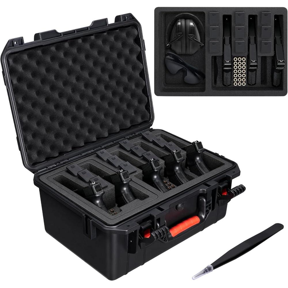 image:imageCVLIFE Gun Cases for Handguns 18 Pistol Case Holds Multiple HandgunsMagsBullets Hard Shell Pistol Case Heavy Duty Firearm Case for Range Trips Waterproof amp Shockproof Handgun CaseFor 5 Pistols 12 Mags