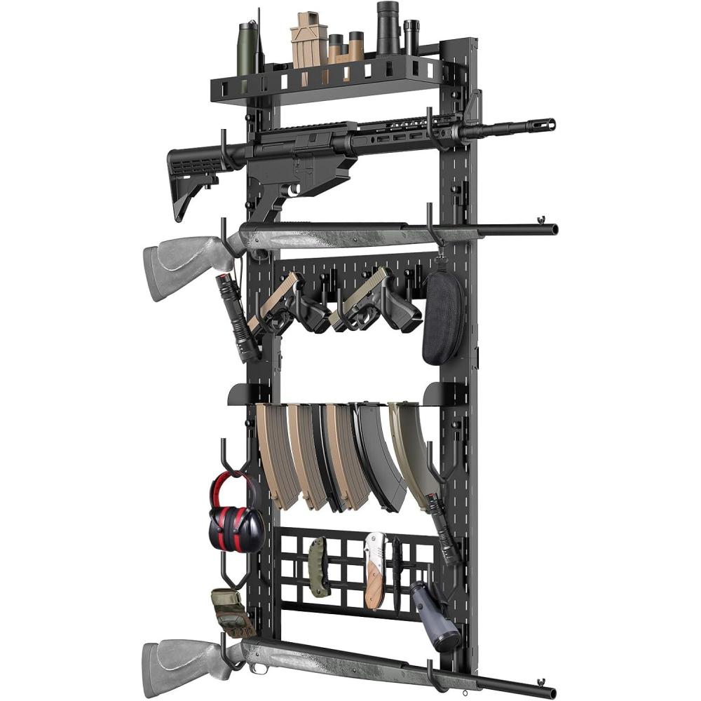image:imageCVLIFE Gun Rack for Wall Indoor Gun Rack Wall Mount with Shelf amp Accessory Panel Horizontal HeavyDuty Gun Display Holder for RifleShotgun Gear Wall MountedMultiLayer Gun Rack