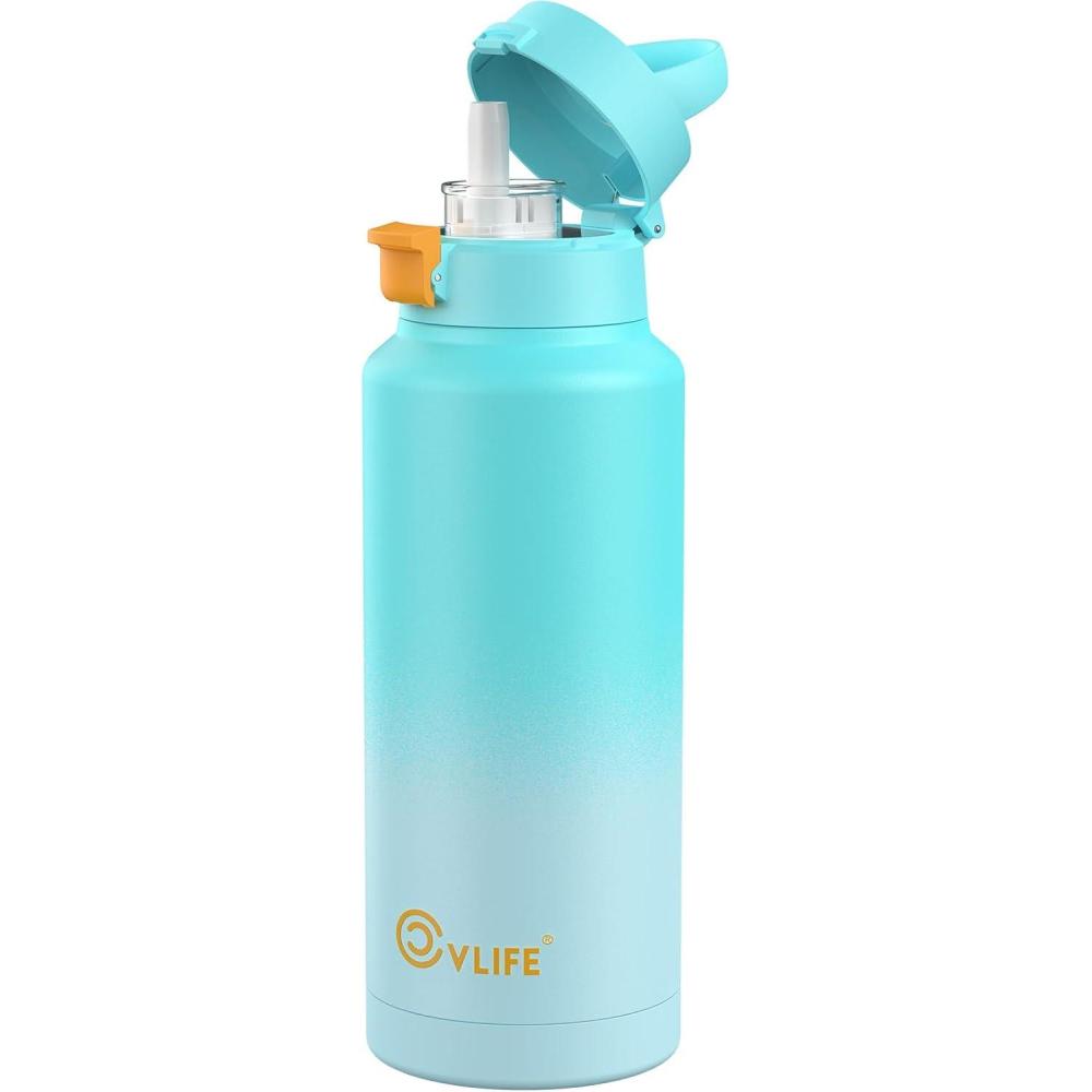 image:imageCVLIFE Insulated Stainless Steel Water Bottle with Straw for Sports and Travel BPAFree Sports Water Bottle 32 oz Summer BlueSummer Blue