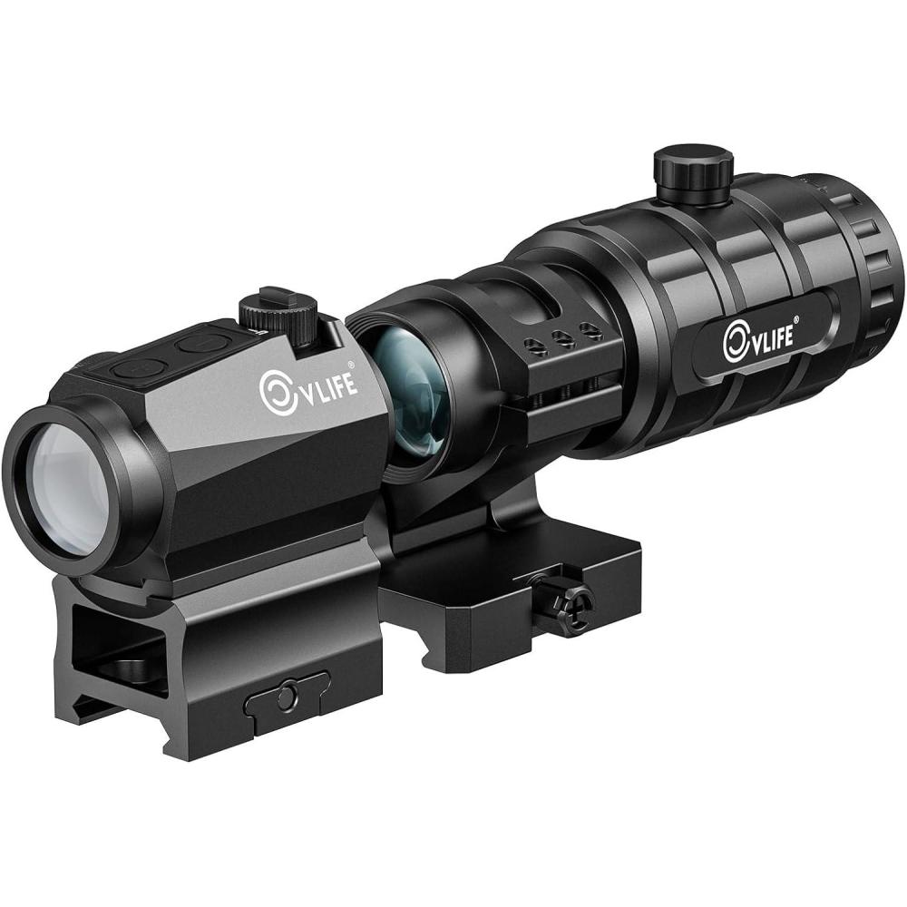 image:imageCVLIFE JackalHowl RedGreen Dot Sight amp 3X Magnifier Combo Set 2 MOA Motion Awake Red Dot Optics and FliptoSide Magnifier Kit Absolute CoWitness MountGreen Dot