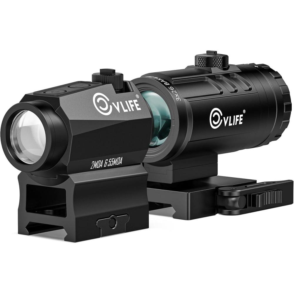 image:imageCVLIFE MultiReticle RedGreen Dot Sight amp 3X Magnifier Combo Motion Awake Compact Red Dot amp Circle with Quick Release FliptoSide Magnifier Combo Kit Optics Absolute CoWitness for 21MM PicatinnyGreen 2 MOA Dot 55 MOA Circle