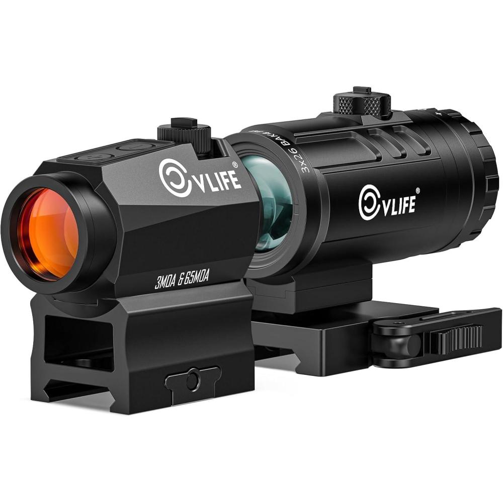 image:imageCVLIFE MultiReticle RedGreen Dot Sight amp 3X Magnifier Combo Motion Awake Compact Red Dot amp Circle with Quick Release FliptoSide Magnifier Combo Kit Optics Absolute CoWitness for 21MM PicatinnyRed 3 MOA Dot 65 MOA Circle