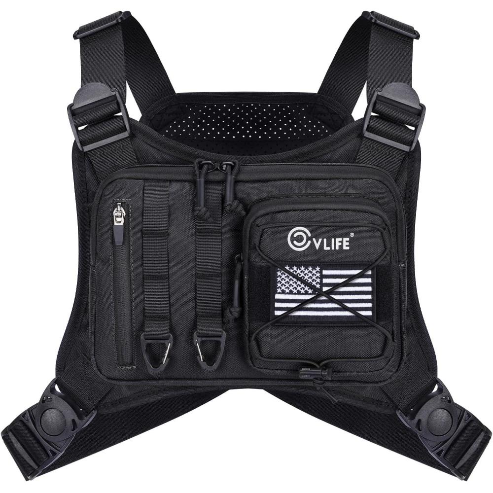 image:imageCVLIFE Outdoor Chest Bag for Men Tactical Chest Pack Adjustable Running Vest Bag Lightweight Antitheft EDC Rig for HikingBlack