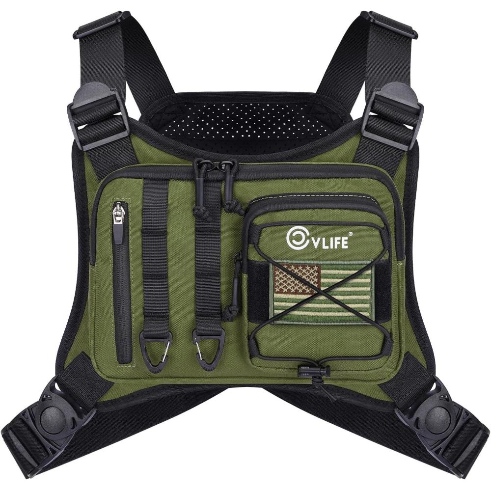 image:imageCVLIFE Outdoor Chest Bag for Men Tactical Chest Pack Adjustable Running Vest Bag Lightweight Antitheft EDC Rig for HikingGreen