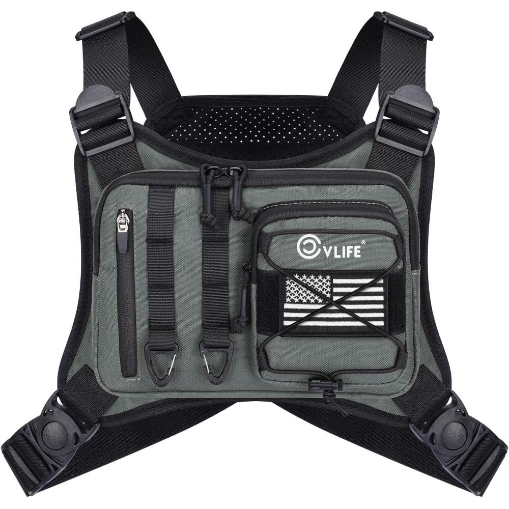 image:imageCVLIFE Outdoor Chest Bag for Men Tactical Chest Pack Adjustable Running Vest Bag Lightweight Antitheft EDC Rig for HikingGrey