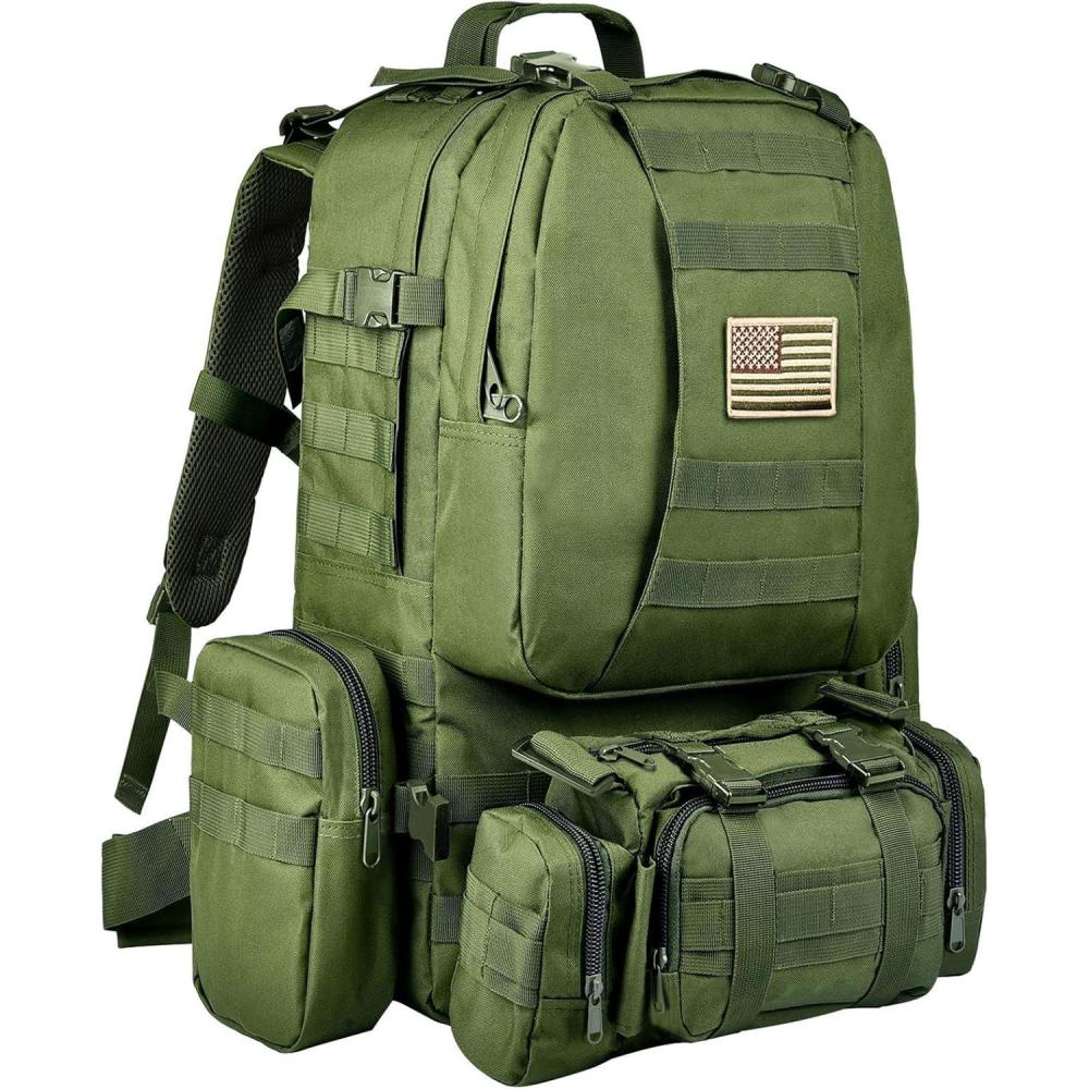 image:imageCVLIFE Tactical Backpack Military Army Rucksack 60L Large Assault Pack Detachable Molle Bag06army Green With Patch