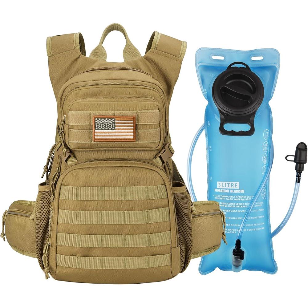 image:imageCVLIFE Tactical Hydration Backpack with 3L TPU Water Bladder 22L Hiking Backpack for Men Women Heavy Duty Molle Water Backpack with Multiple Compartments for Cycling Running Hunting CampingKhaki