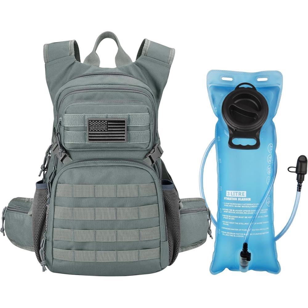 image:imageCVLIFE Tactical Hydration Backpack with 3L TPU Water Bladder 22L Hiking Backpack for Men Women Heavy Duty Molle Water Backpack with Multiple Compartments for Cycling Running Hunting CampingGrey